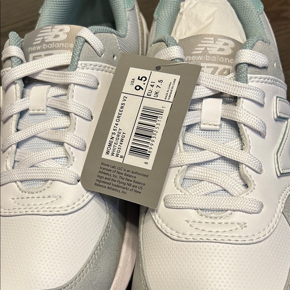 New Balance Women's 574 Greens V2 Light Gray and White Sneakers - Picture 5 of 6